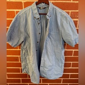 The North Face Button Up Shirt Blue White Stripe Men’s Medium Short Sleeve